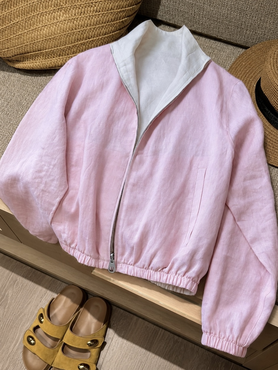 Loro Piana Style Reversible Linen Bomber Jacket - Image 2