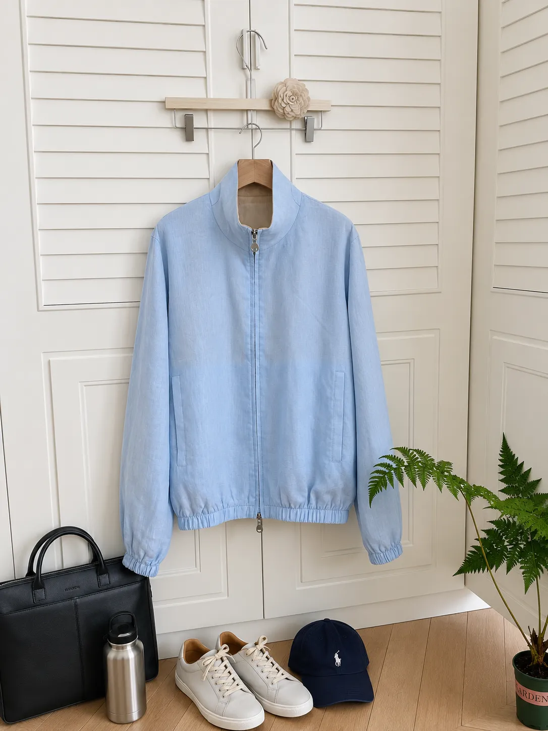 Loro Piana Style Men’s Reversible Linen Bomber Jacket - Image 2