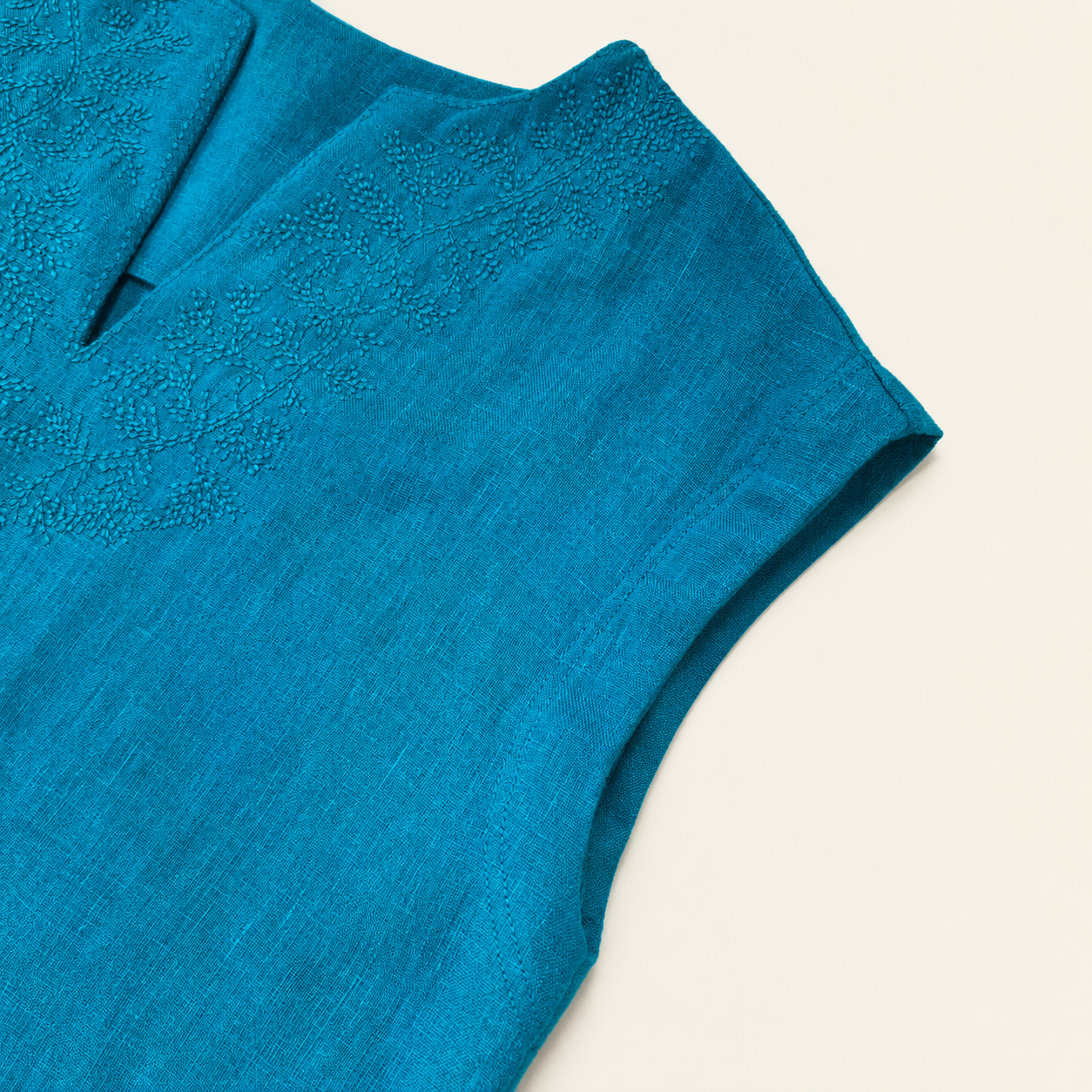 Loro Piana Style Turquoise Linen Sleeveless Midi Dress - Image 3