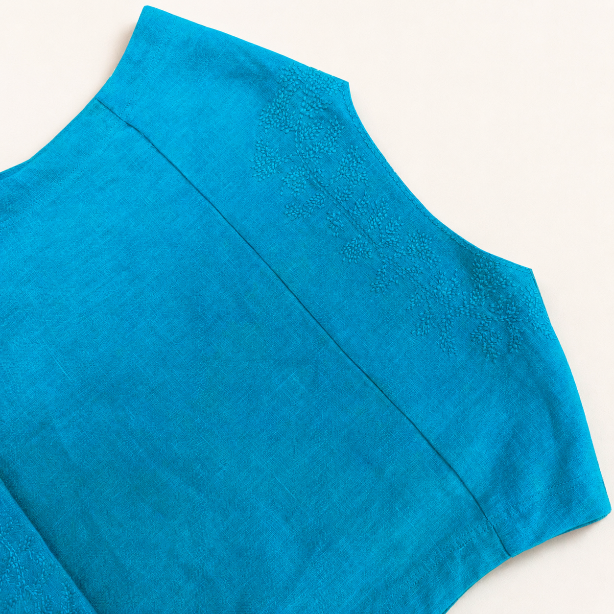 Loro Piana Style Turquoise Linen Sleeveless Midi Dress - Image 6