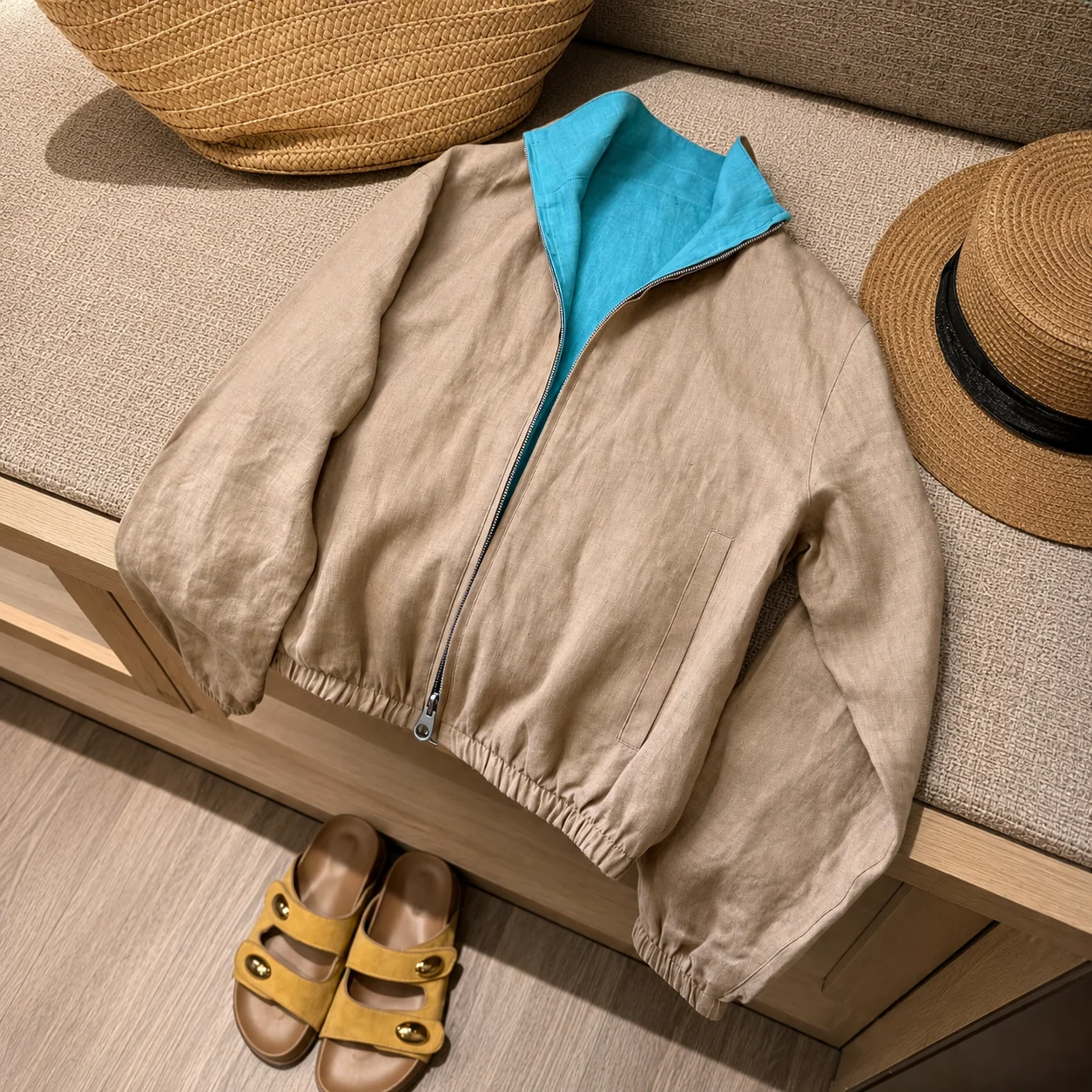 Loro Piana Style Reversible Linen Bomber Jacket - Image 8