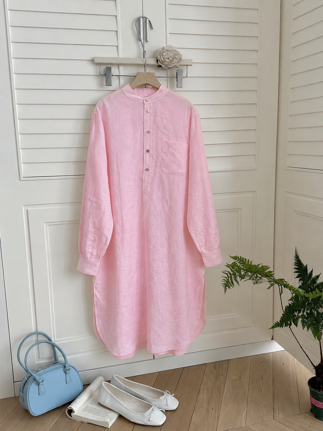 Loro Piana Style Linen Long Sleeve Shirt Dress - Image 2