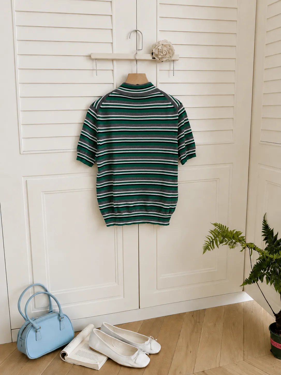 Prada Style Striped Short-Sleeve Knit Top - Image 2